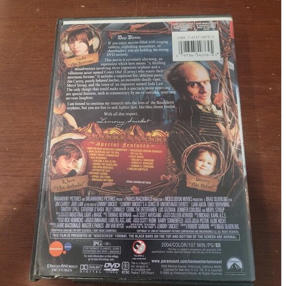 Lemony Snicket DVD Widescreen Jim Carrey Dark Comedy Family Adventure 2004 - Picture 5 of 5